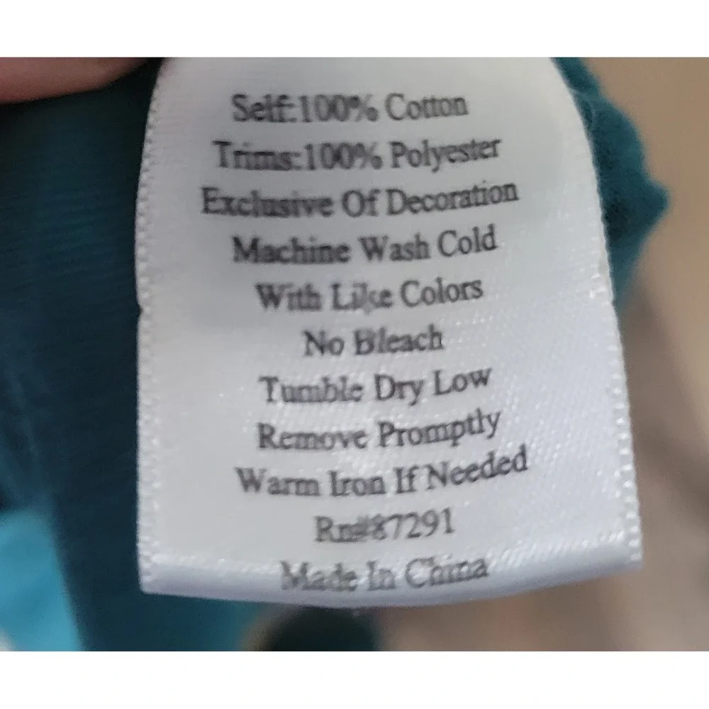 JW Los Angeles Embroidery Floral Boho Top XL Teal Cottagecore Folk Blouse Cotton - Picture 5 of 7